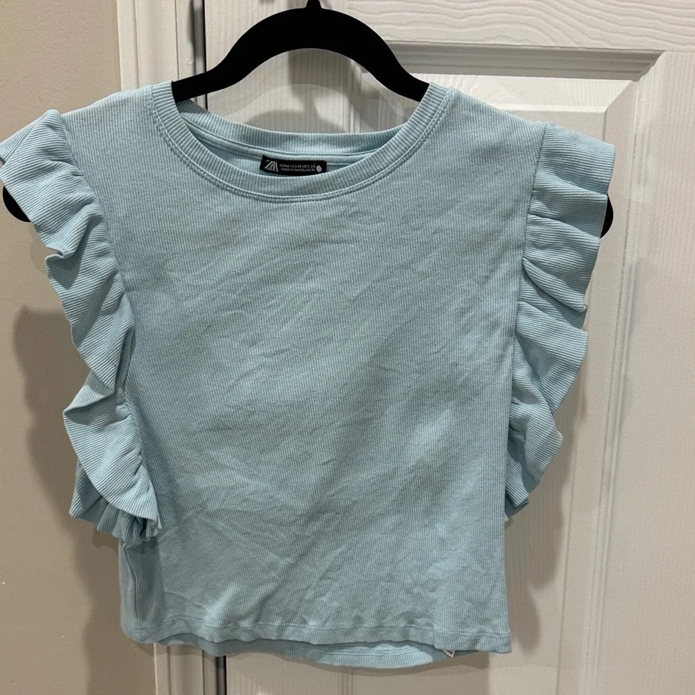 Zara Soft Blue Ribbed Top - Picture 2 of 4